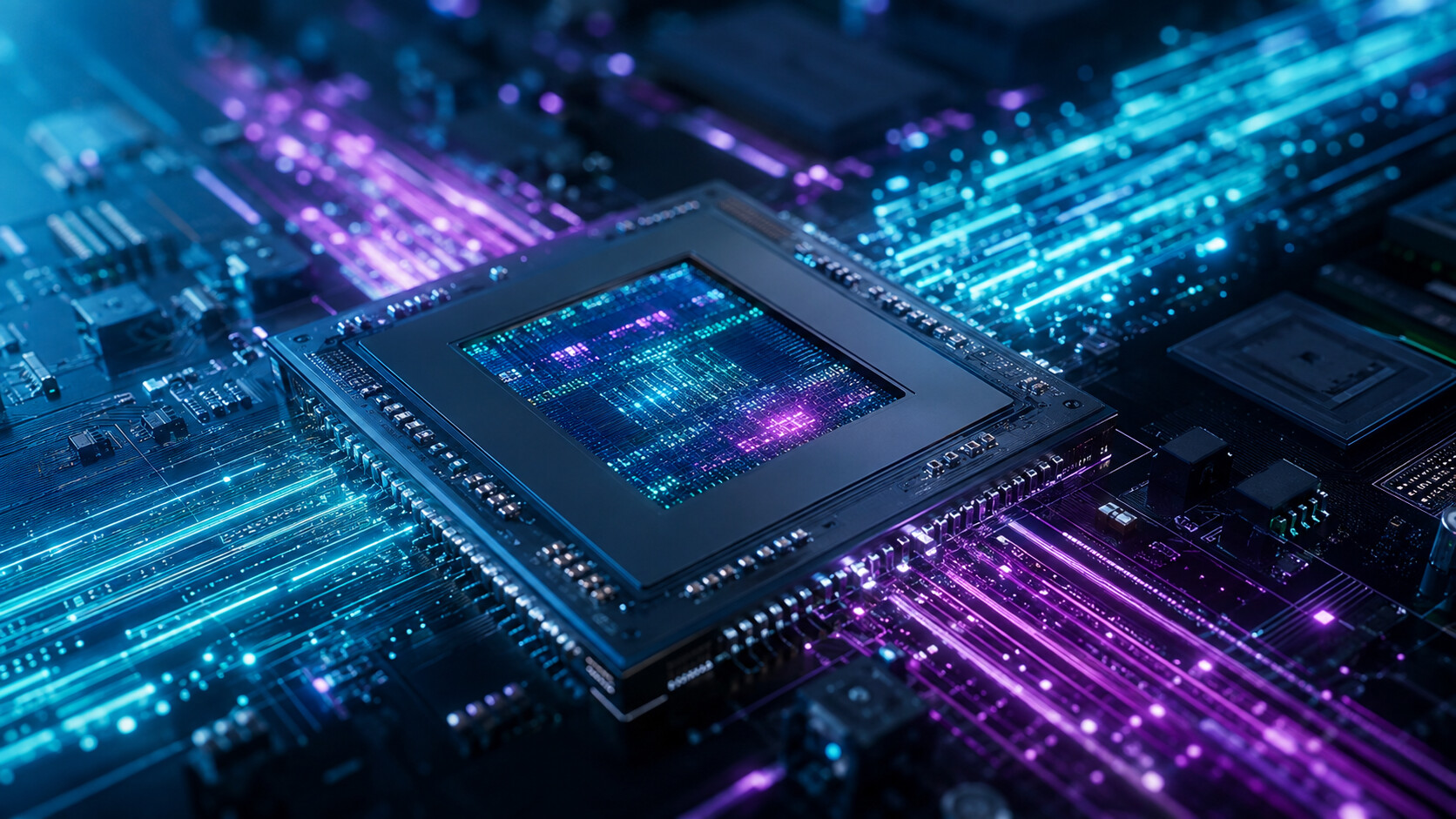 Macro di un chip AI con flussi di calcolo e memoria