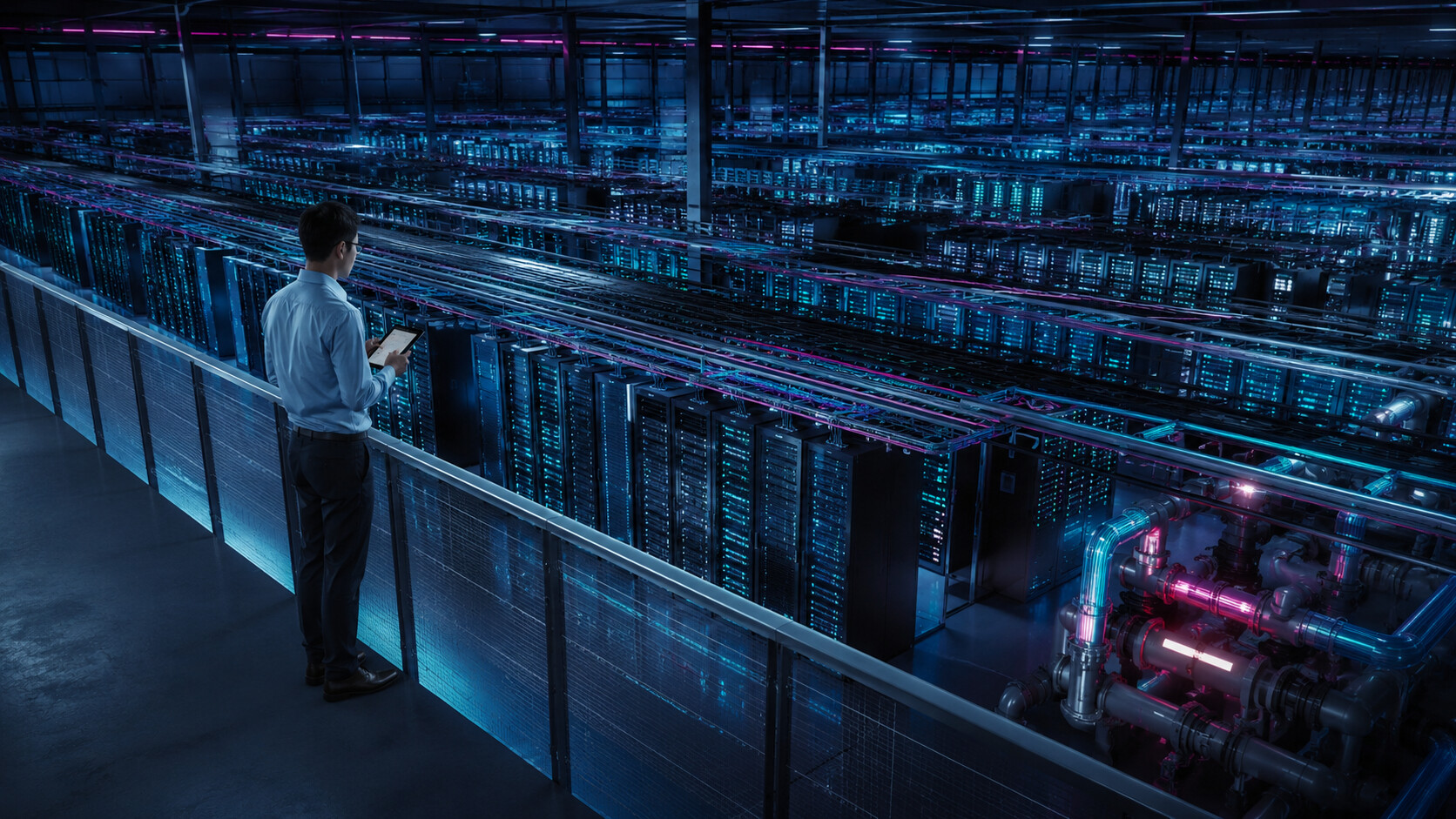 Data center AI con sistemi di energia rete e raffreddamento