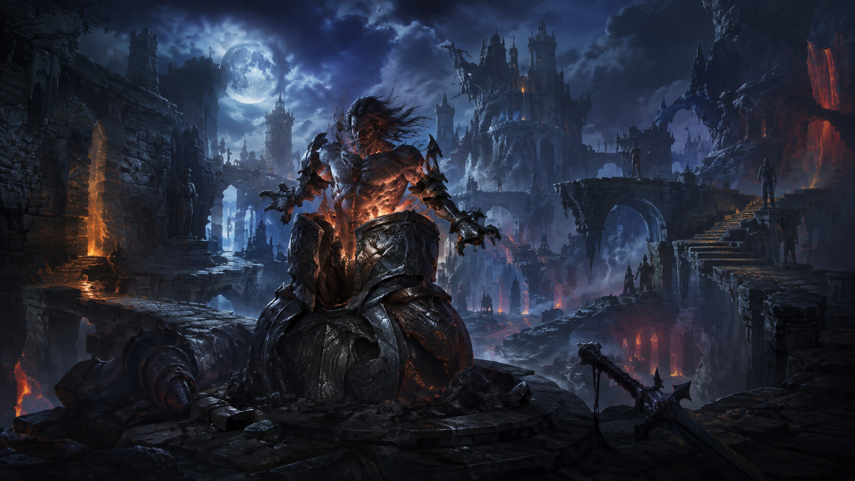 Guerriero originale che si risveglia in un'armatura vuota in un mondo dark fantasy