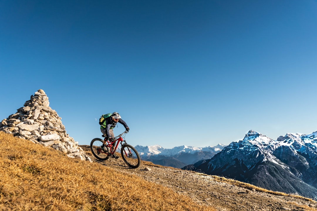 Ciclista in mountain bike su un percorso alpino
