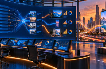 Dashboard astratta di advertising digitale automatizzato su più canali