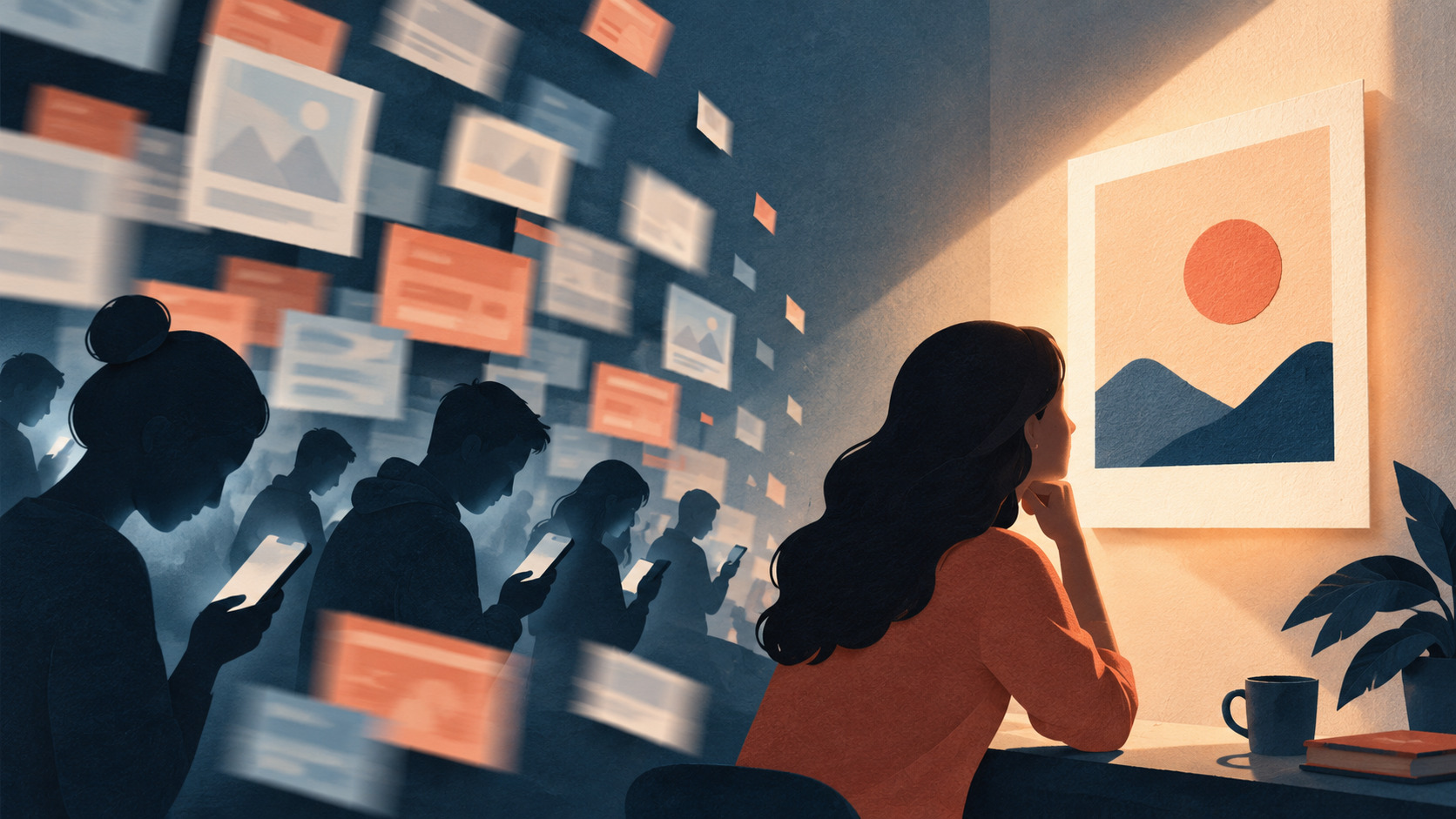 Illustrazione concettuale del contrasto tra attenzione reale e impression senza impatto