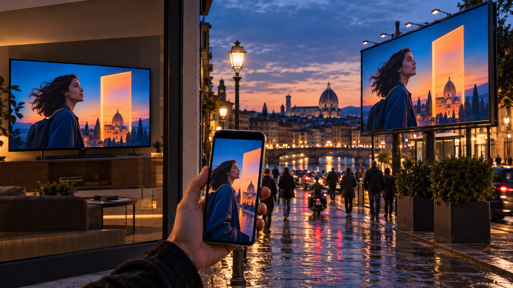 Campagna pubblicitaria coordinata tra televisione smartphone e affissione