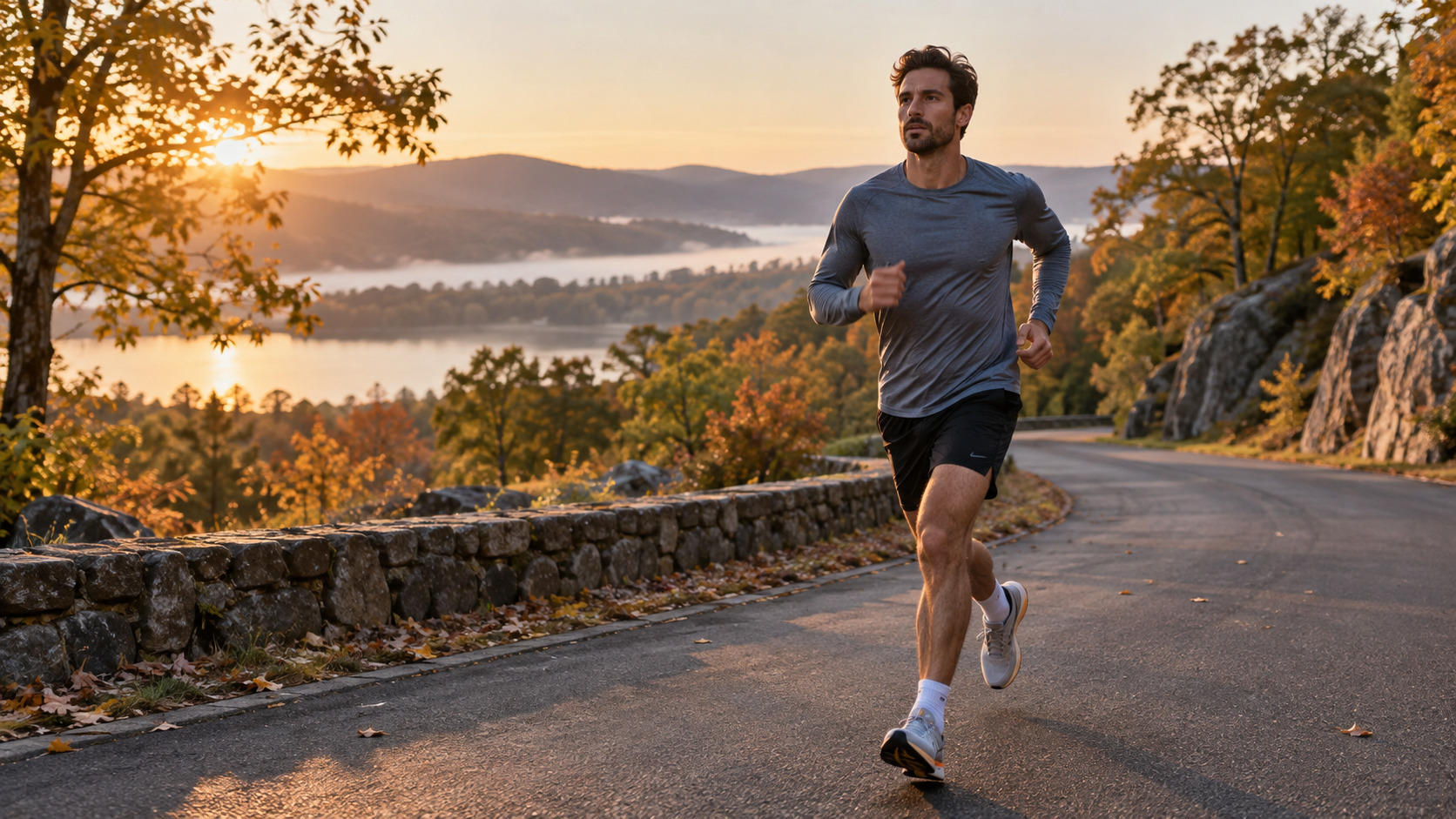 Runner durante una corsa controllata all’alba
