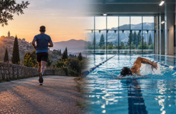Atleta endurance tra corsa all’alba e nuoto in piscina