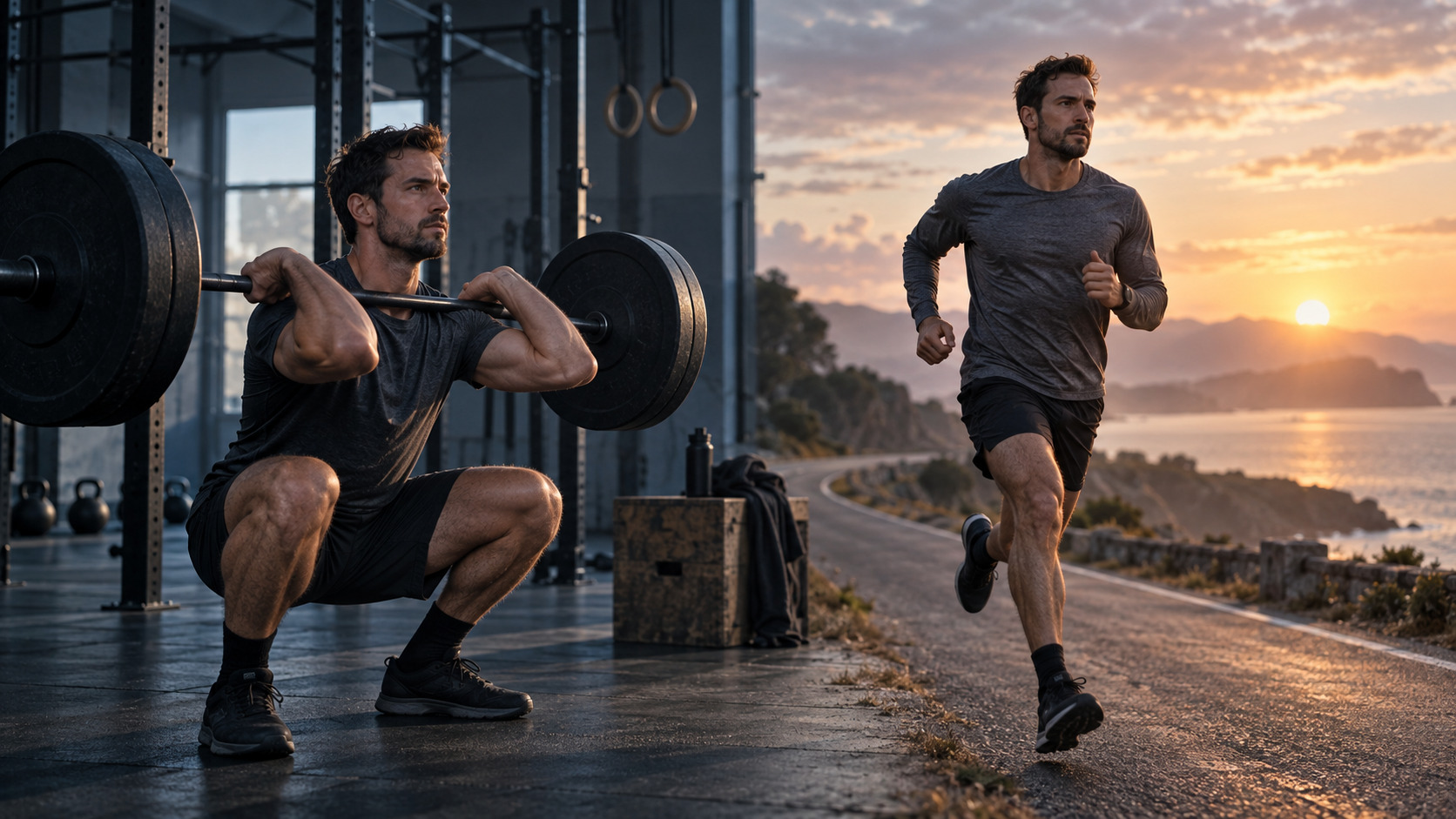 Atleta endurance tra allenamento HIIT e corsa all’alba