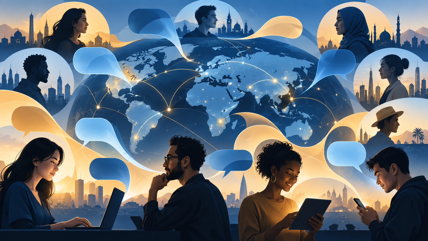Visualizzazione astratta di lingue e intenzioni di ricerca nel digital advertising