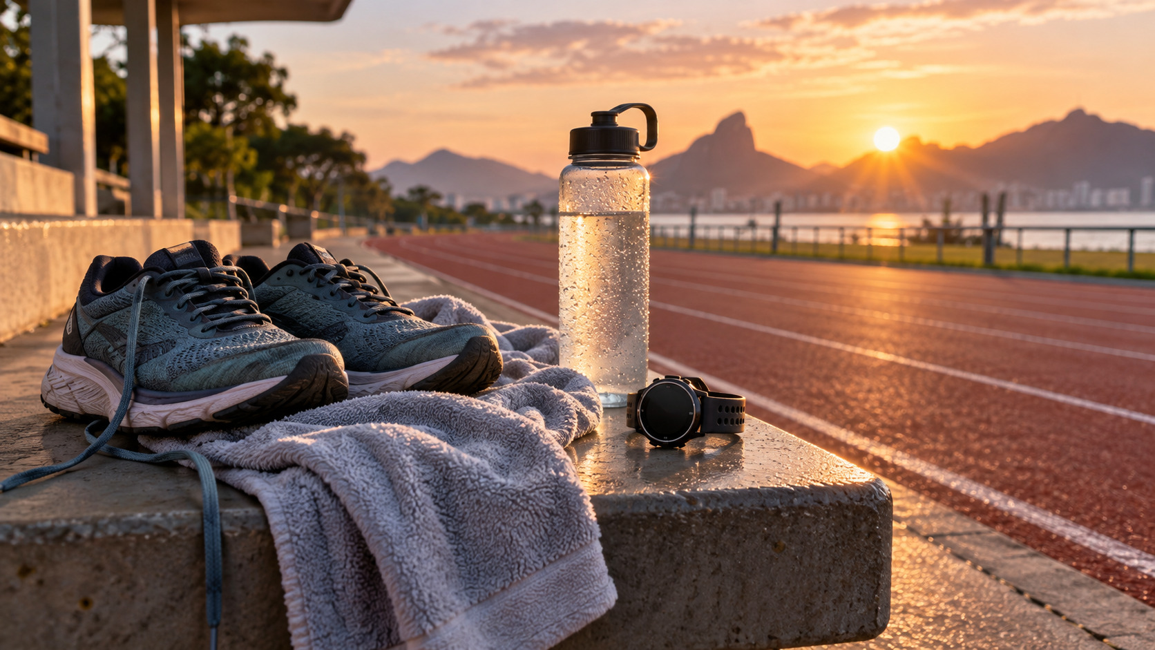 Scarpe acqua e orologio sportivo per il recupero dopo una doppia seduta