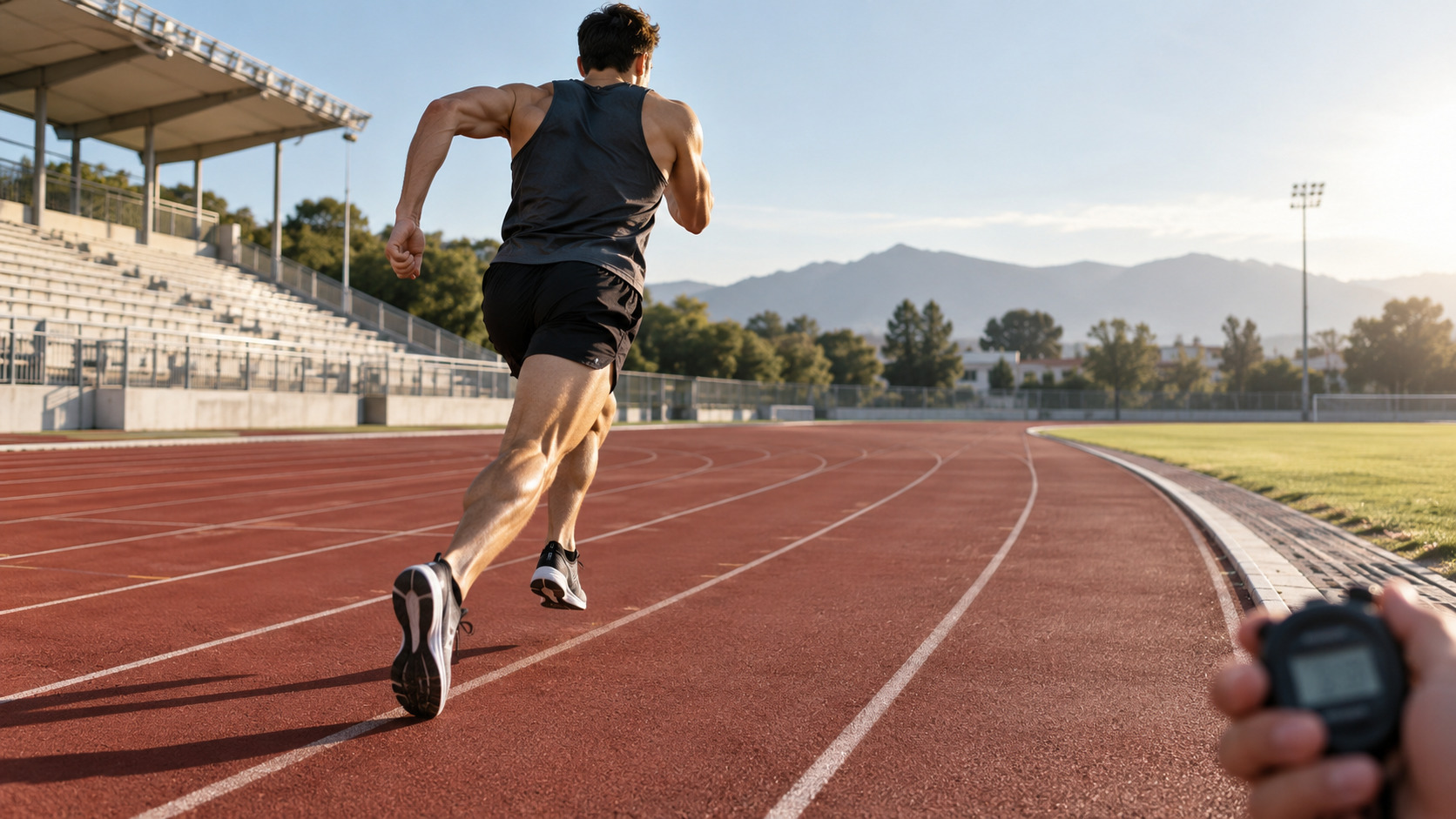 Atleta anonimo impegnato in ripetute da 400 metri su pista