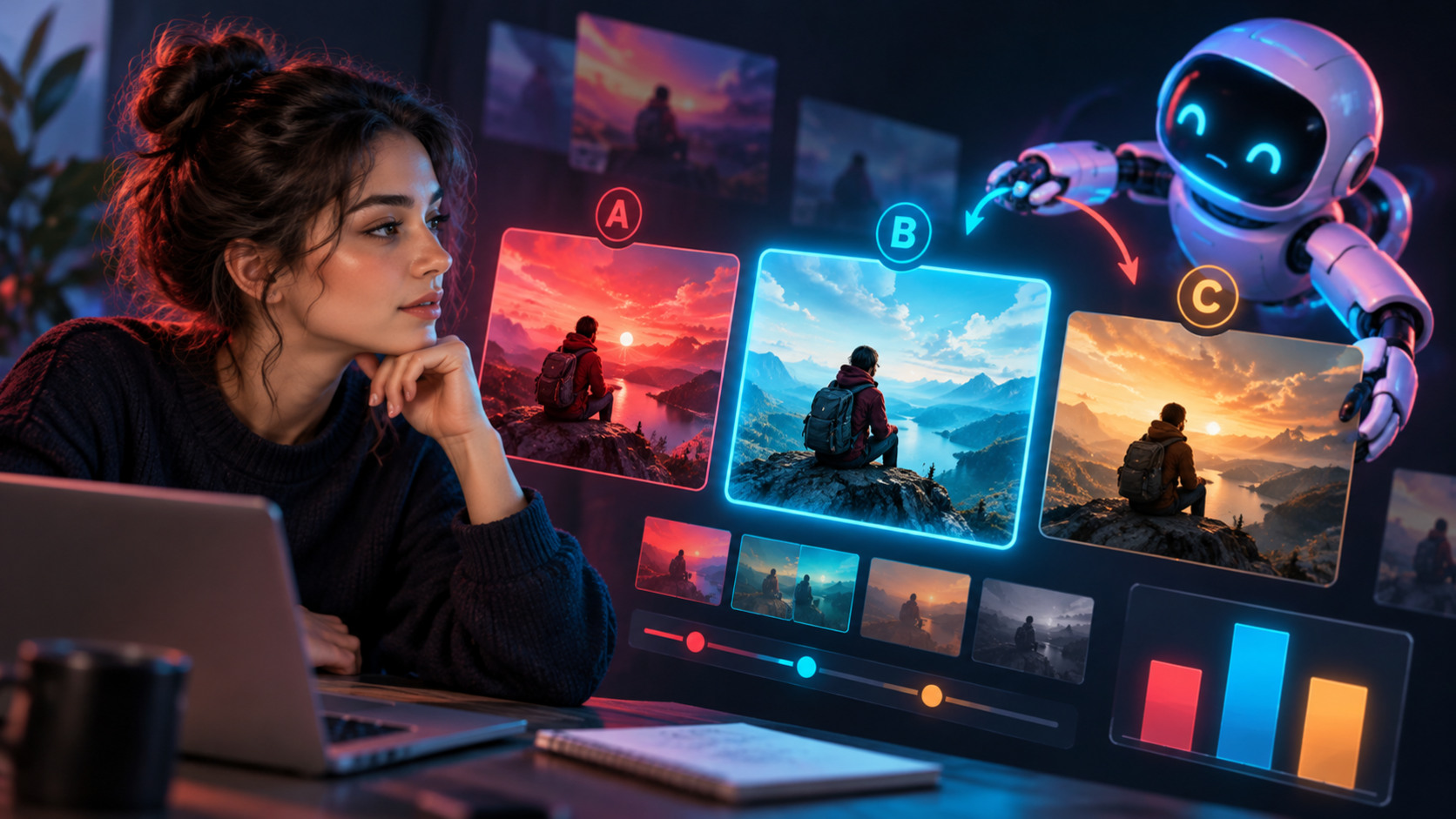 Creator che confronta varianti visuali per testare le creatività video