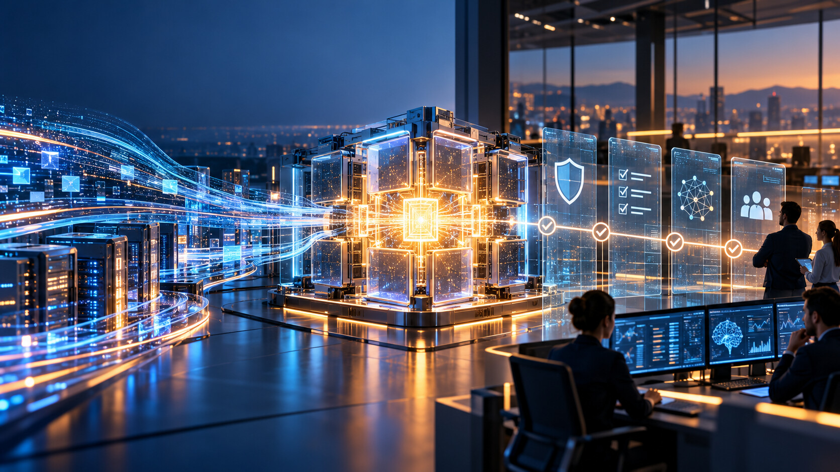 Infrastruttura AI aziendale con controlli di sicurezza e supervisione umana
