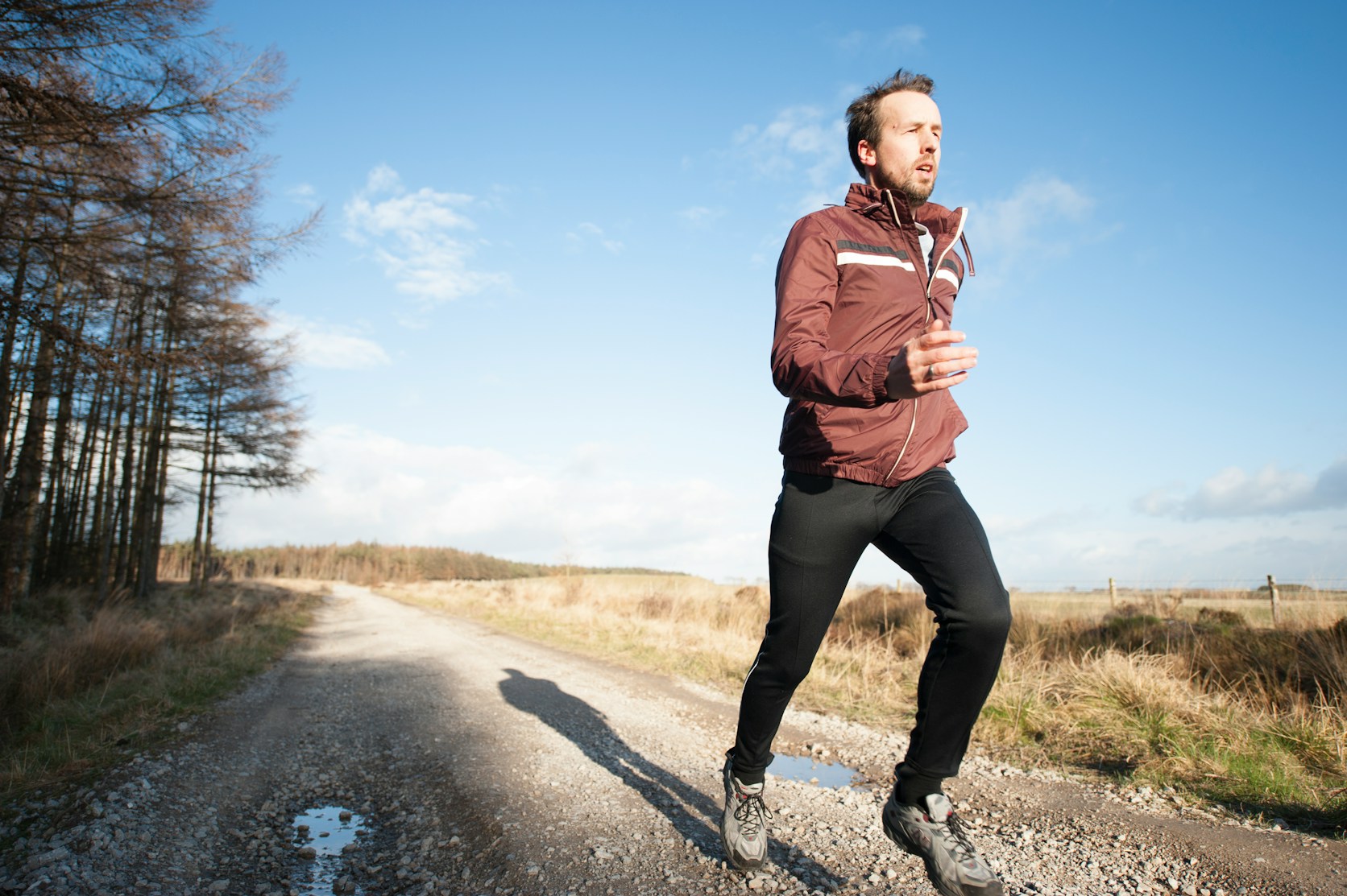 Runner durante un allenamento su strada in autunno