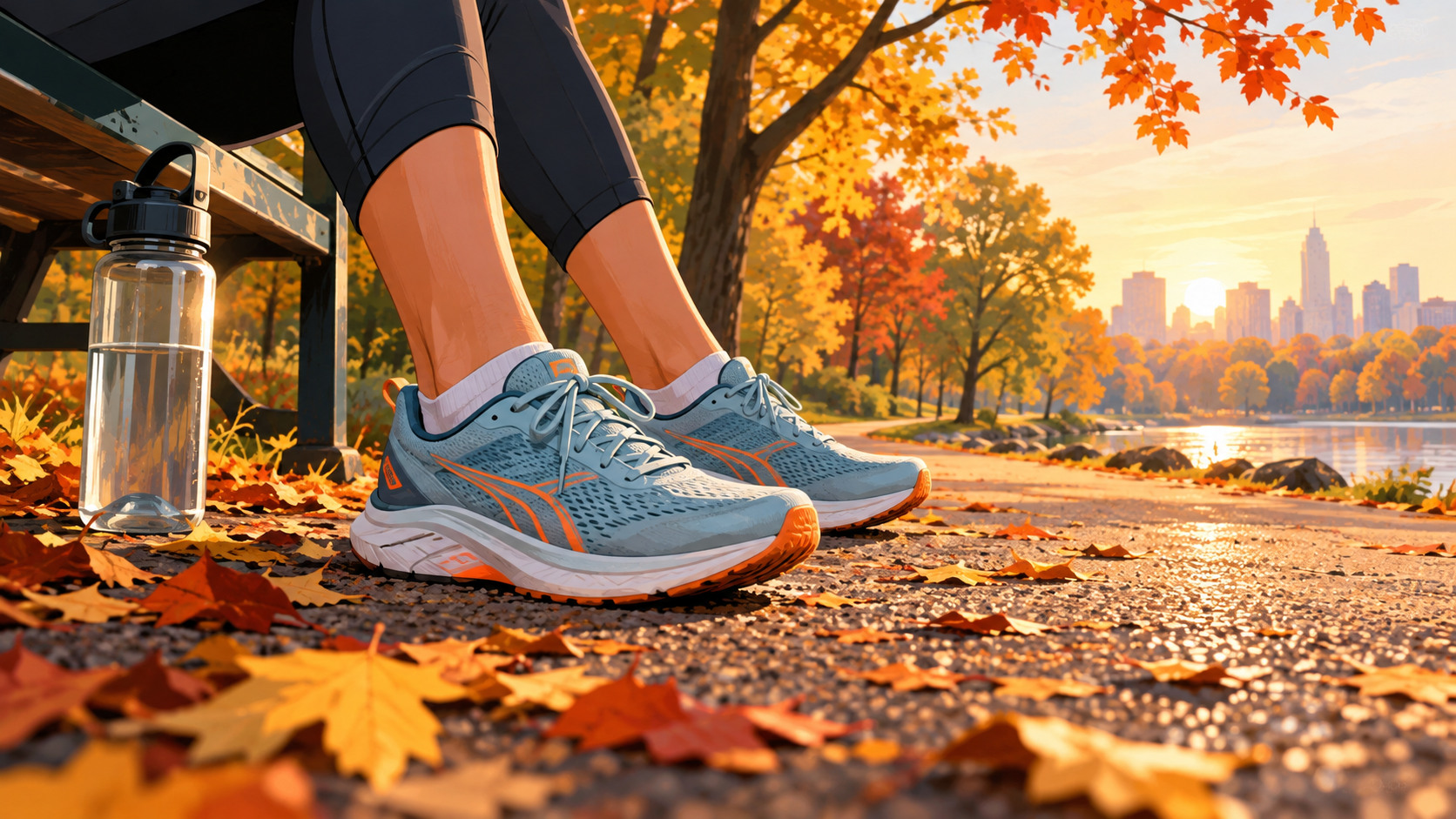 Illustrazione generata di scarpe da corsa e borraccia