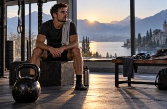 Illustrazione di un atleta con attrezzatura da CrossFit nuoto e corsa