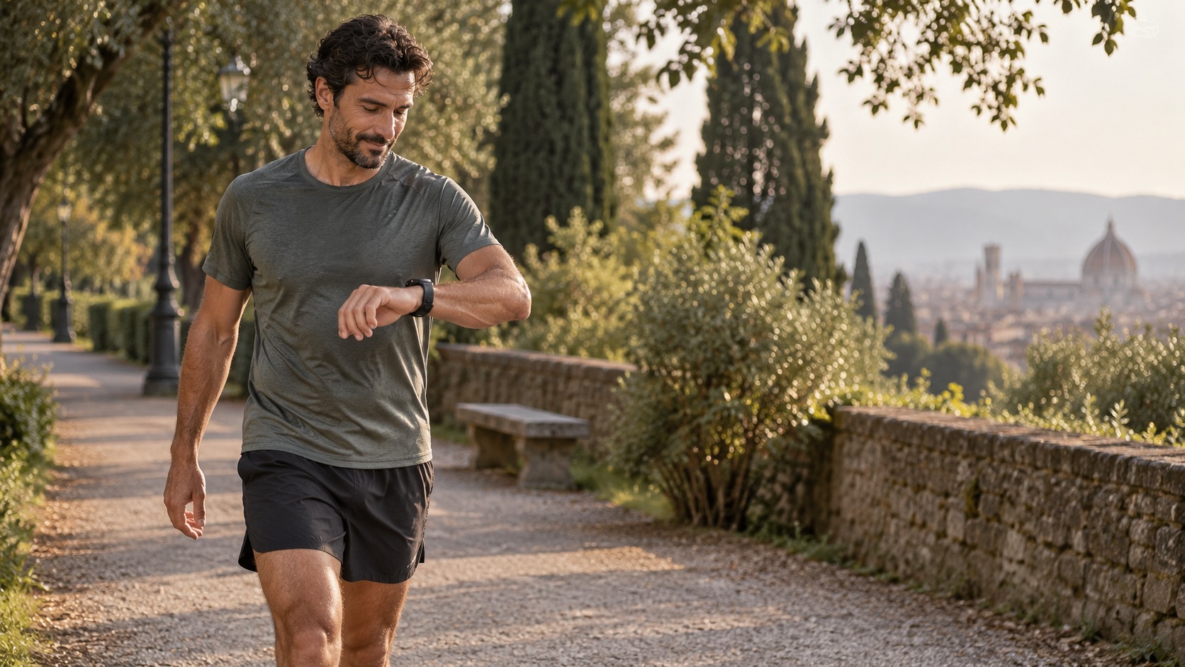 Atleta generico che cammina al termine di una corsa mattutina