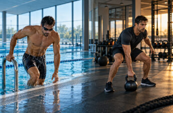 Atleta impegnato in una doppia seduta tra nuoto in piscina e allenamento HIIT