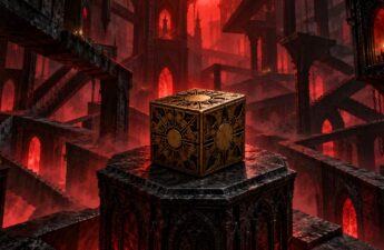 Cubo enigmatico in un labirinto gotico, illustrazione evocativa non tratta dal gioco